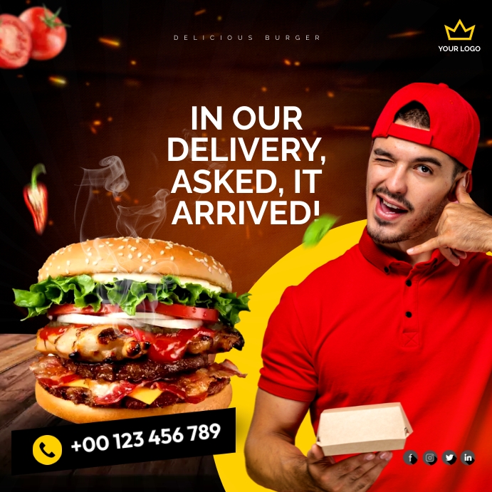 Delivery burger asked, it arrived! Template PosterMyWall
