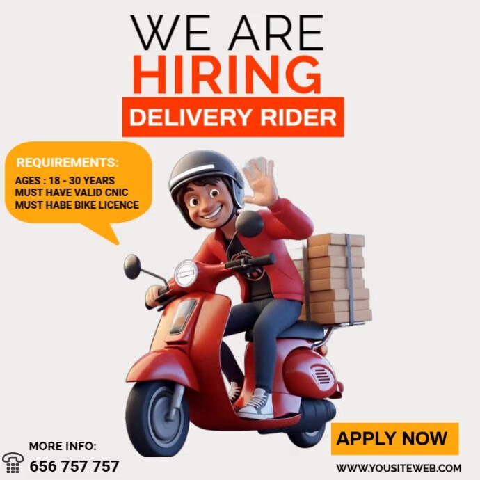 Delivery Rider Poster Copy of HIRING delivery rider | PosterMyWall