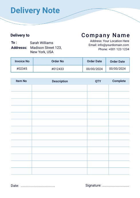 Plantilla de Delivery Note invoice Template | PosterMyWall