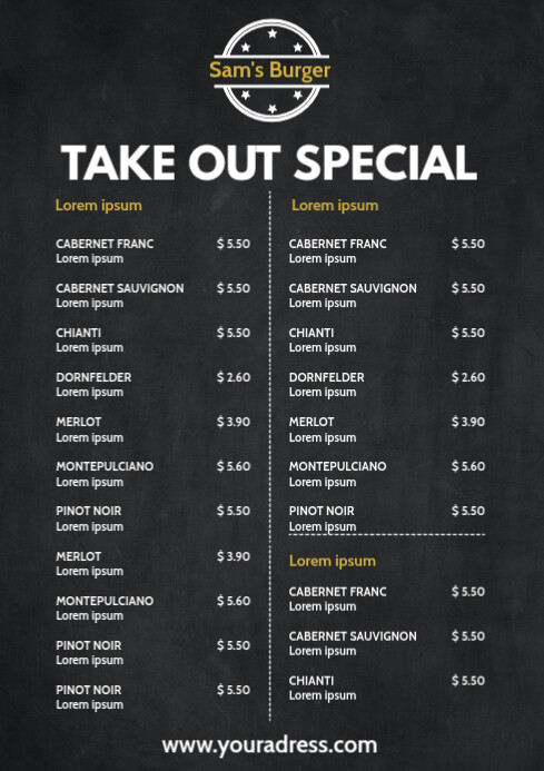 Delivery Take Out Restaurant Menu Card Prices Template | PosterMyWall