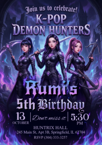 demon hunters birthday invitation A5 template