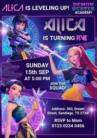 demon hunters birthday invitation A5 template