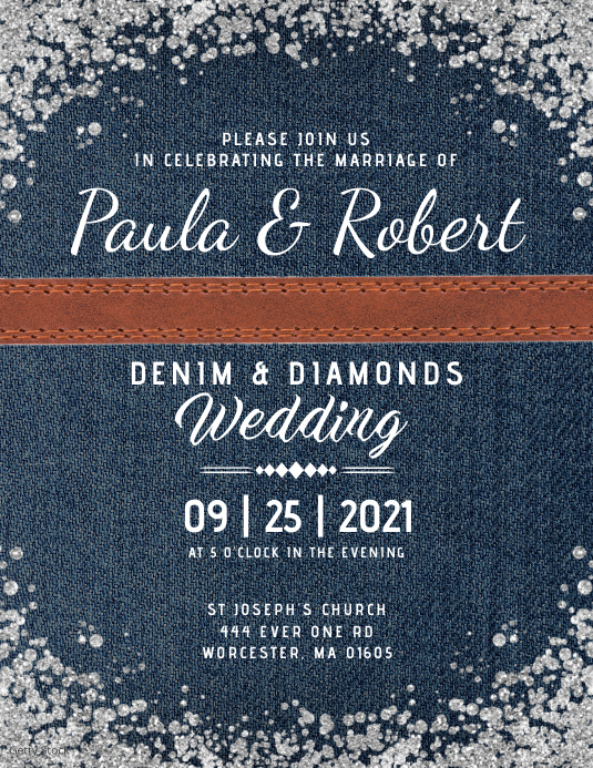 Denim & Diamonds Wedding Invitation Ulotka (US Letter) template