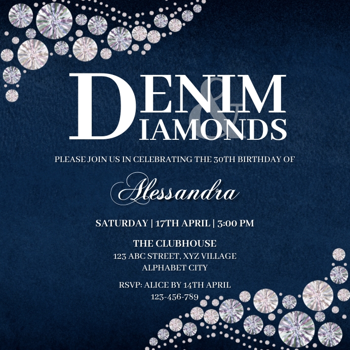 Denim & Diamonds Invitation Square (1:1) template