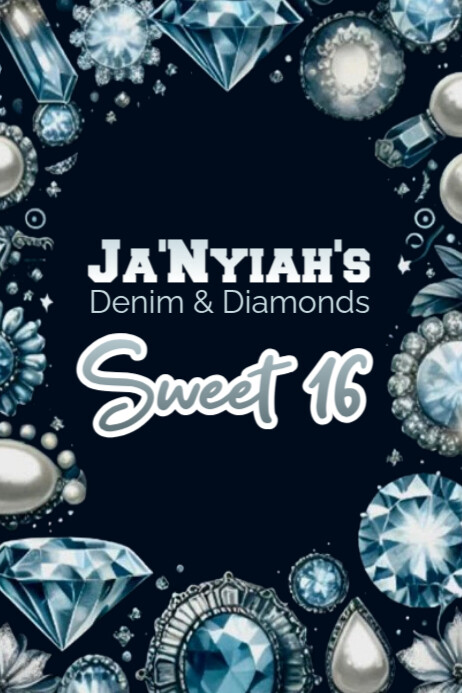 Denim & Diamonds Sweet 16 Party Plakat template