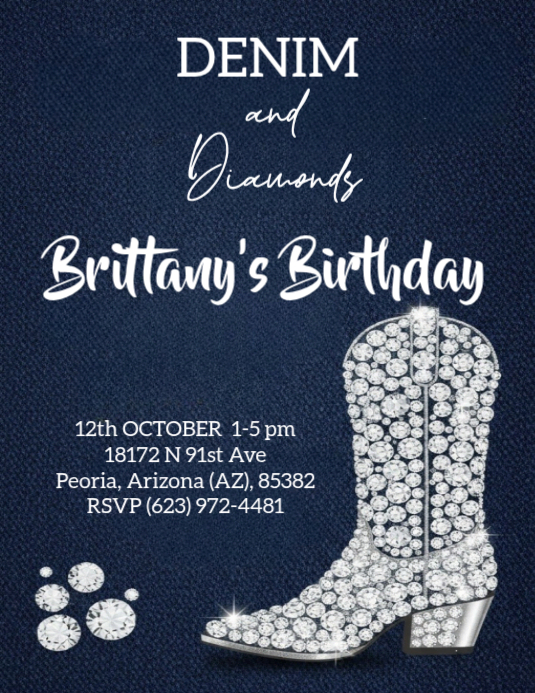 Denim and Diamonds Birthday invitation Template | PosterMyWall