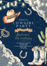 Purple Cowgirl Birthday Party A6 Template