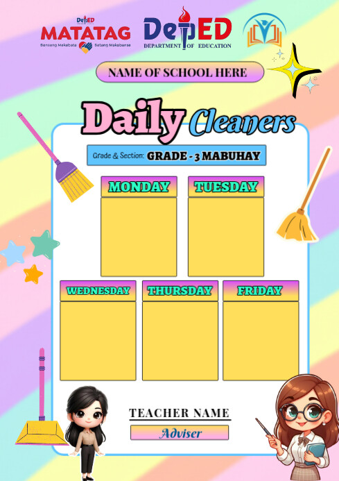DepEd-Themed Daily Classroom Cleaners Chart A3 template