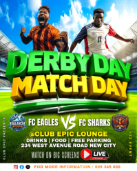 Derby day Football Match watch soccer game Viewing Party night club bar event facebook social media Instagram Portrait template