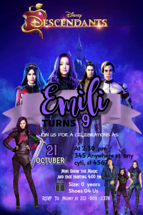 Desendants invitation Brithday party temple flayer editablet celebration โปสเตอร์ template