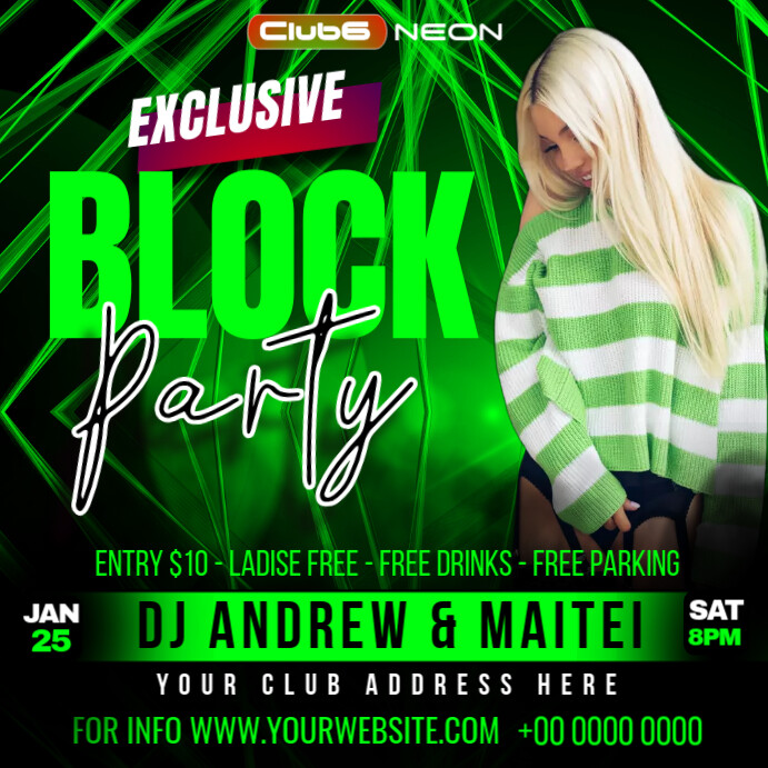 design retro party,throwback concert flyer invitation Kwadrat (1:1) template