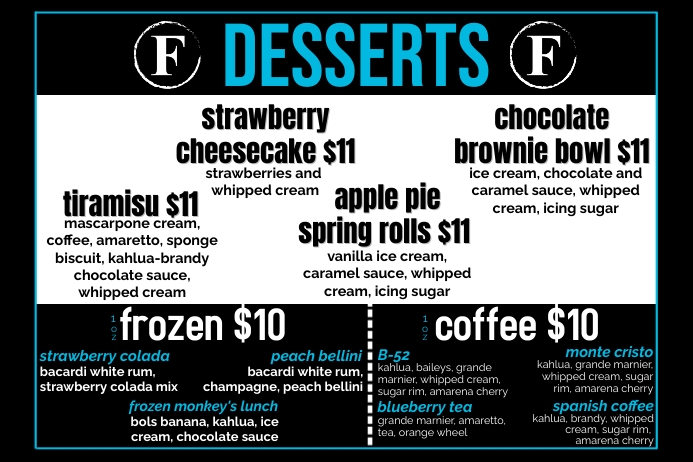 Dessert Menu - Drink Menu Insert Template | PosterMyWall