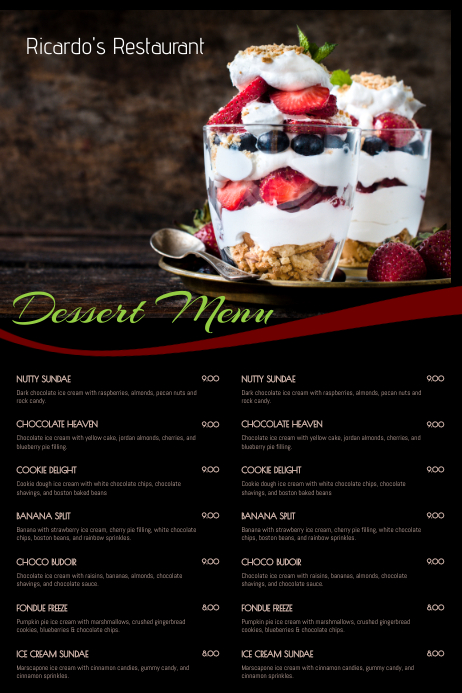 Dessert Menu Design Dessert Menu Design