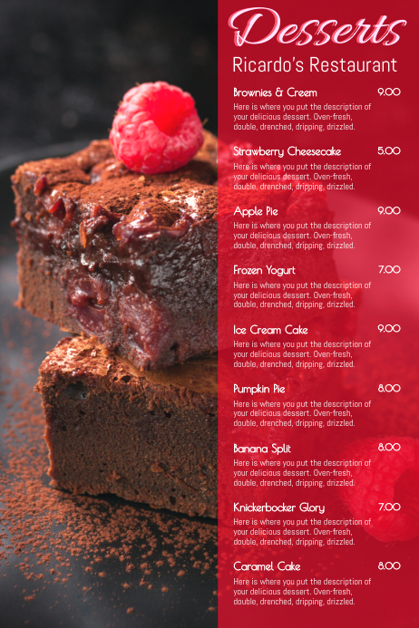 Dessert Menu Template Postermywall
