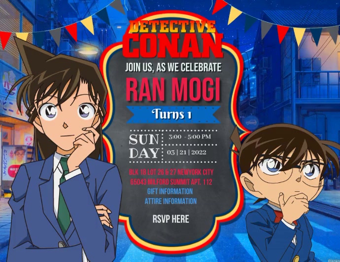 Conan Point Detective Conan Birthday Invitation Template | PosterMyWall