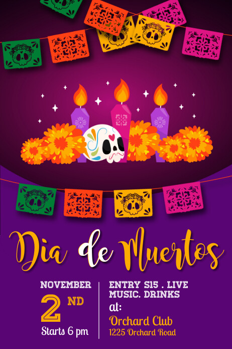 Purple Dia De Los Muertos Poster template