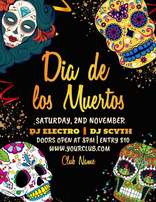 dia de los muertos,Carnival, Masquerade Party Ulotka (US Letter) template