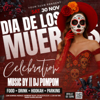 สีแดง Dia de los Muertos Celebration Vierkant Template