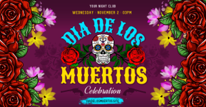 Purple Dia de los Muertos Celebration delt Facebook-billede Template