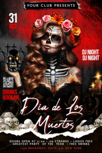 Hitam Dia de Los Muertos Party Ishidi elingu 4' × 6' Template