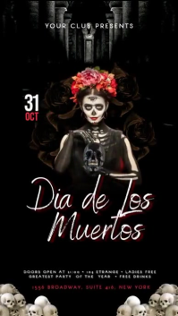 Czarny Dia de Los Muertos Party Pantalla Digital Template