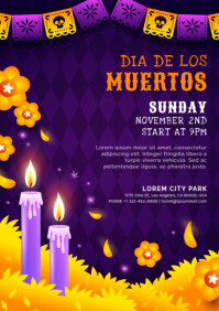 Violet Dia de los Muertos Celebration A4 Template