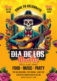 Dia De Los Muertos Flyer ofr Poster Tempalte A5 template