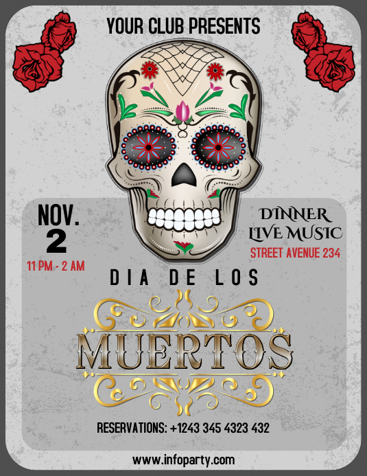 Dia de los Muertos flyer template ใบปลิว (US Letter)