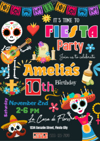 黑色 Fiesta Birthday Party A6 Template