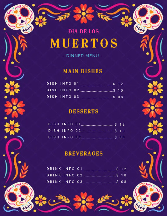 Dia de los Muertos menu Flyer (Letter pang-US) template