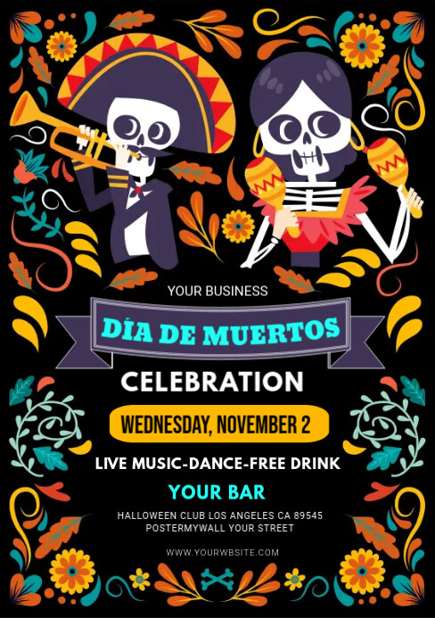 Dia de los Muertos party A5 template