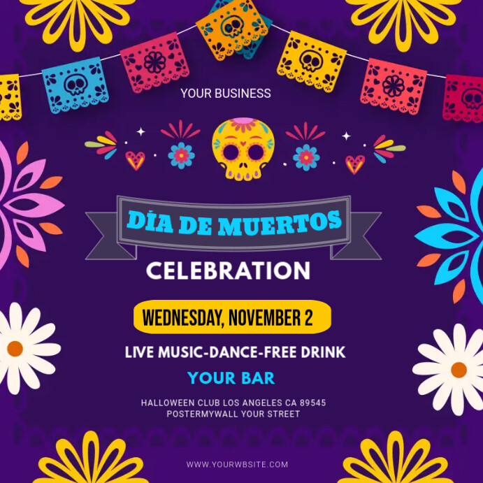 Dia de los Muertos party invitation Publicação no Instagram template