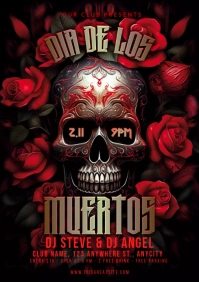 Dia De Los Muertos Skull rose A4 template