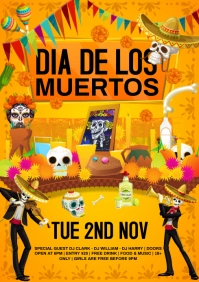 Yellow Dia De Los Muertos Flyer A4 template