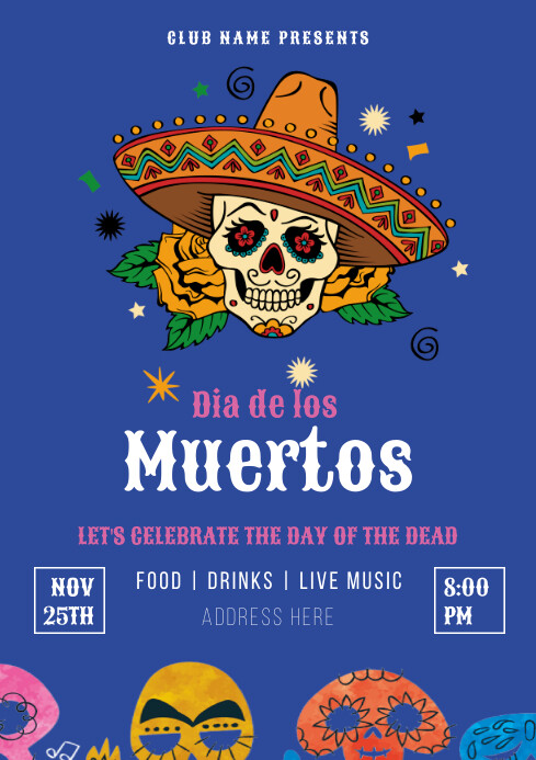 dia de muertos party poster A4 template