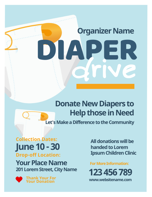 Plantilla de Diaper Drive Flyer PosterMyWall