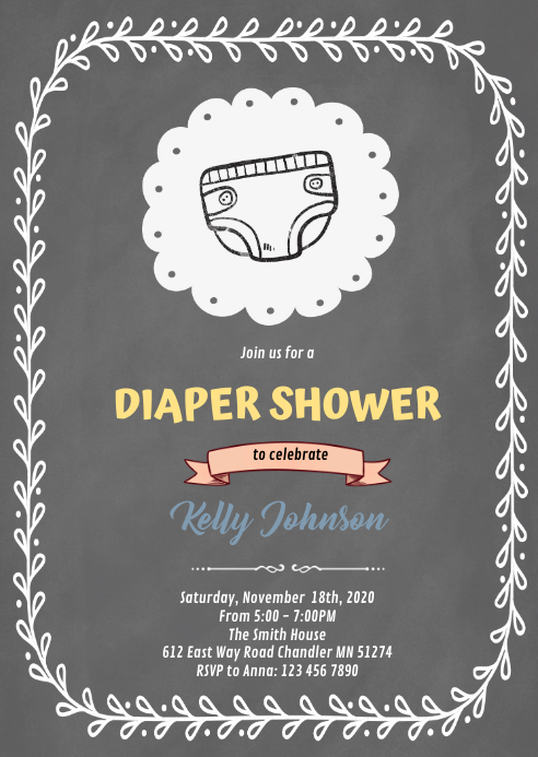Diaper shower birthday invitation A6 template