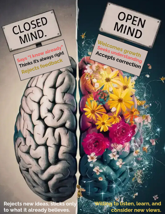 Open Mind Design Difference Between Closed Mind and Open Mind Modelo | PosterMyWall