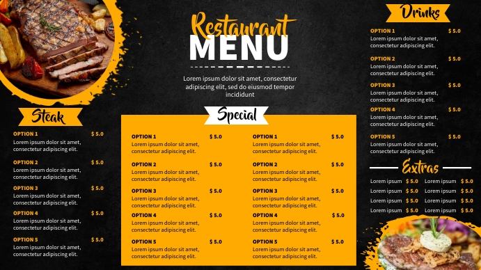 Digital display menu board template Affichage numérique (16:9)