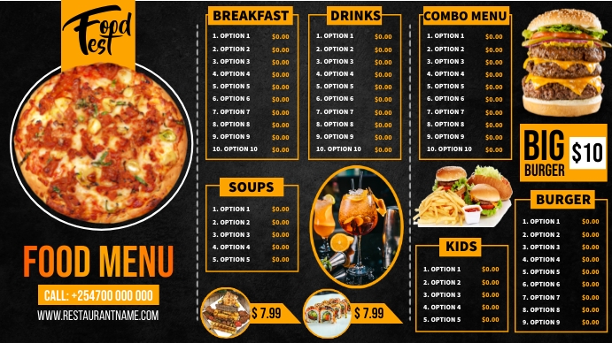 Digital display menu template