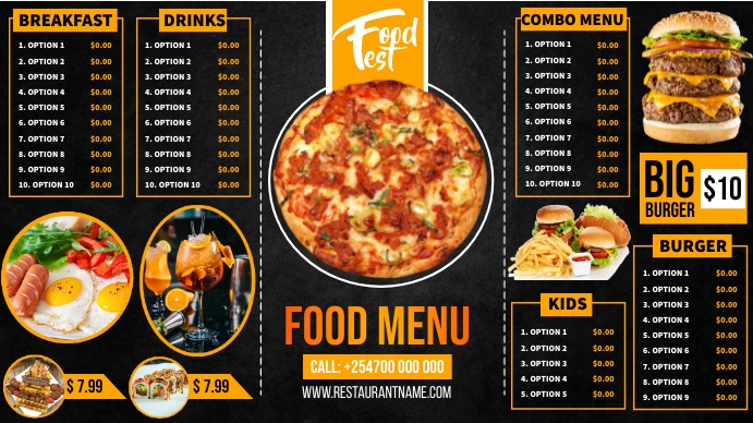 Digital display menu template
