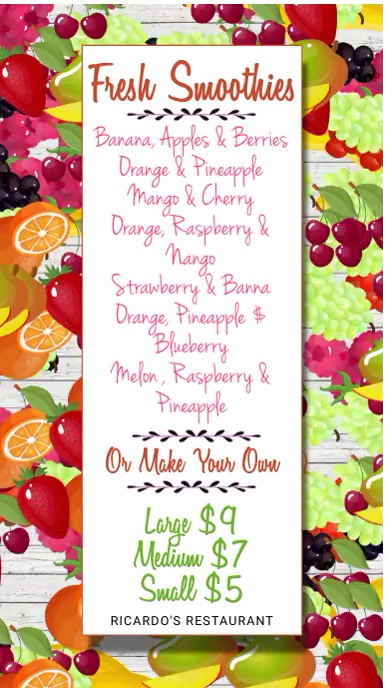 Digital Juice & Smoothie Menu Template งานแสดงผลงานแบบดิจิทัล (9:16)