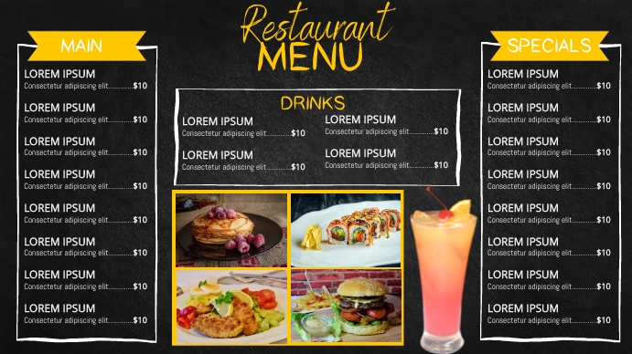 Digital menu display board template