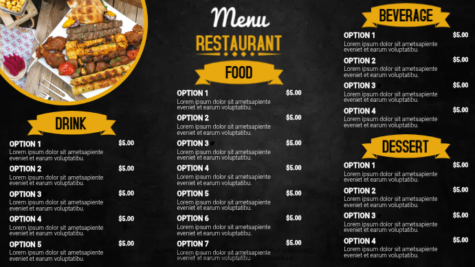 Restaurant Menu Digital Display Template | PosterMyWall
