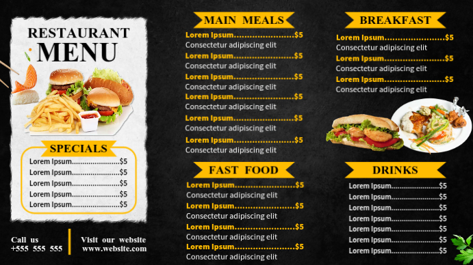 Restaurant Menu Digital Display Template | PosterMyWall