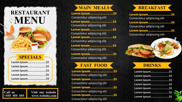 Digital menu display board template