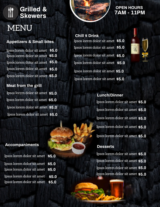 digital restuarant menu board Flyer (US Letter) template