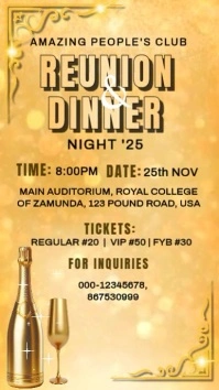 Dinner gala reunion get together party invitation Digital Display (9:16) template