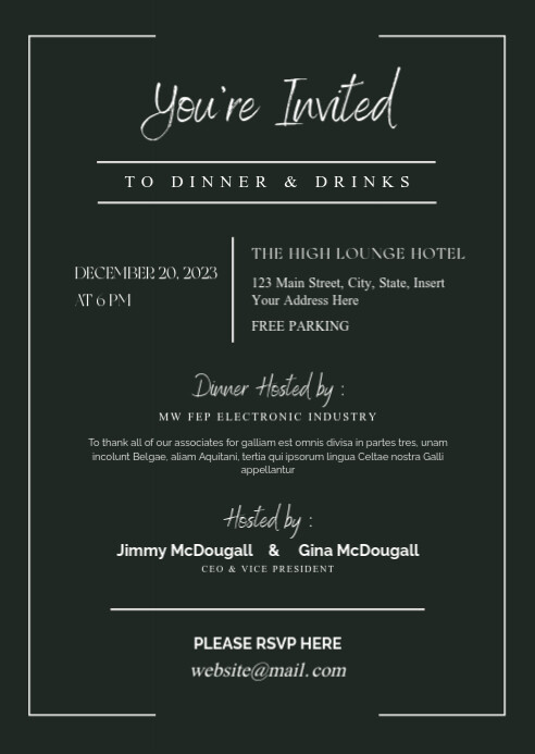 Modèle Dinner Invitation elegant card invitation tem | PosterMyWall