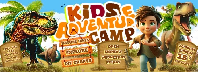 Dino Discovery: Kids Adventure Camp Poster template